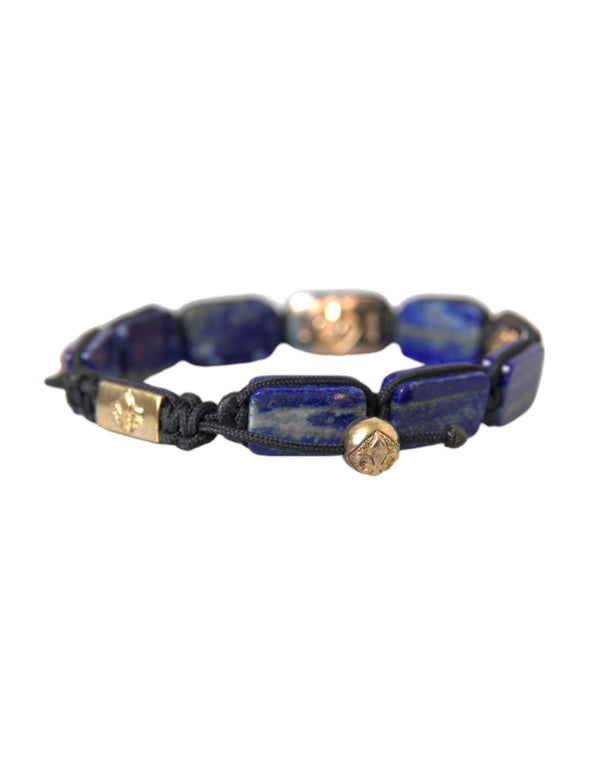 Flat Bead Blue Lapis White CZ 925 Bracelet Mens Nialaya