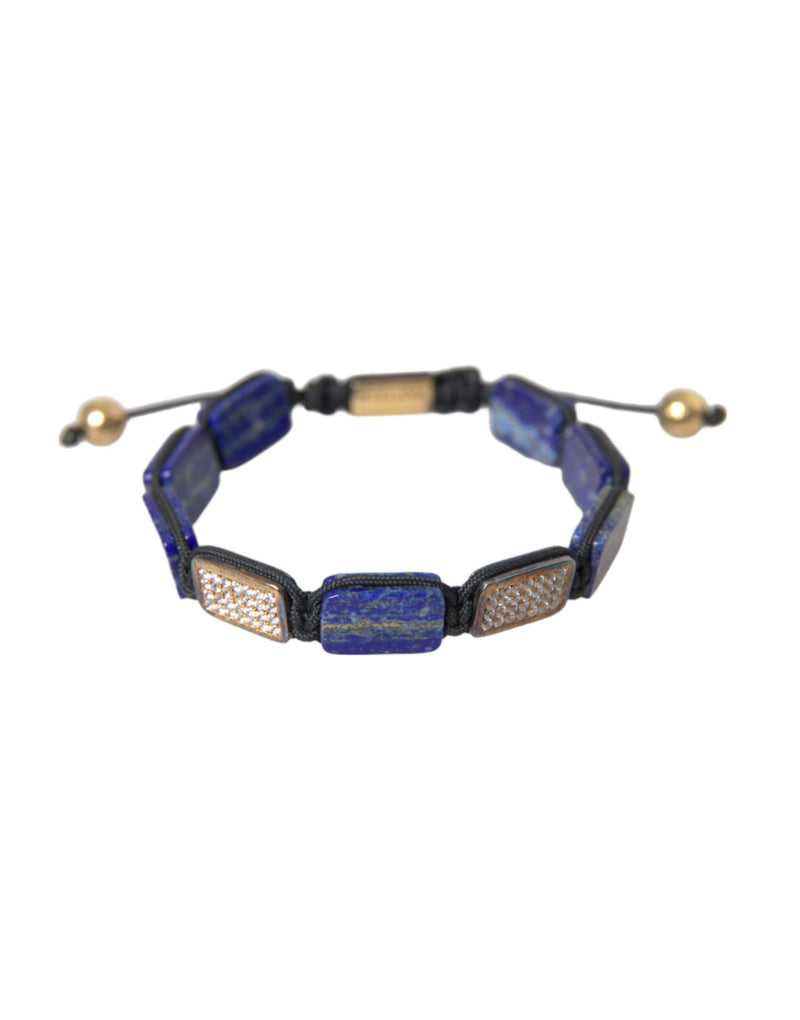 Flat Bead Blue Lapis White CZ 925 Bracelet Mens Nialaya