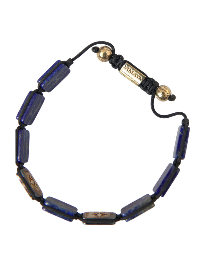 Flat Bead Blue Lapis White CZ 925 Bracelet Mens Nialaya