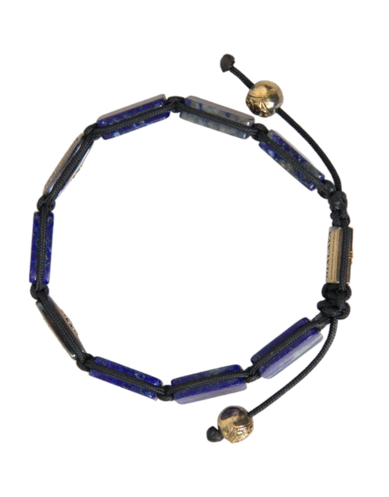 Flat Bead Blue Lapis White CZ 925 Bracelet Mens Nialaya