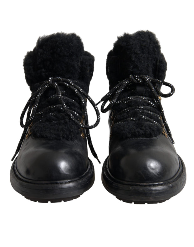 Black Leather Bernini Shearling Boots Shoes Dolce & Gabbana