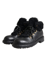 Black Leather Bernini Shearling Boots Shoes Dolce & Gabbana