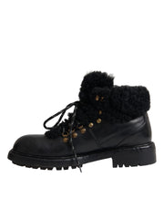 Black Leather Bernini Shearling Boots Shoes Dolce & Gabbana