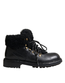 Black Leather Bernini Shearling Boots Shoes Dolce & Gabbana