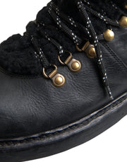 Black Leather Bernini Shearling Boots Shoes Dolce & Gabbana