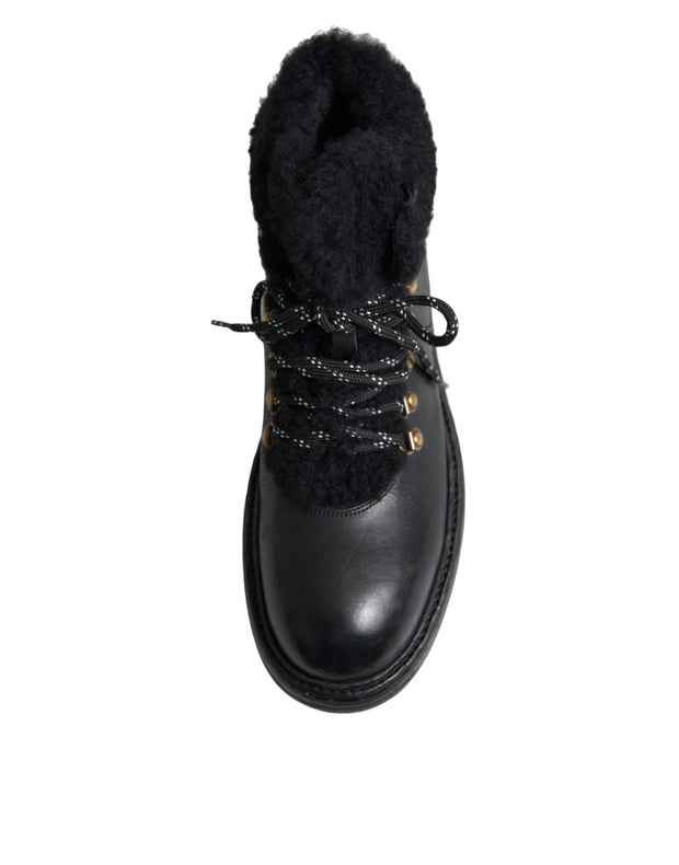 Black Leather Bernini Shearling Boots Shoes Dolce & Gabbana