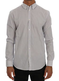 Elegant White & Blue Striped Casual Shirt Frankie Morello