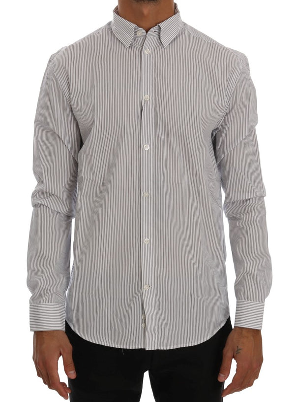 Elegant White & Blue Striped Casual Shirt Frankie Morello