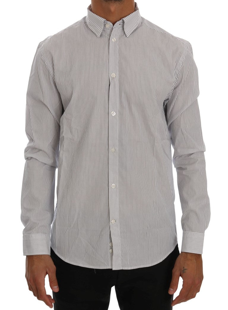 Elegant White & Blue Striped Casual Shirt Frankie Morello