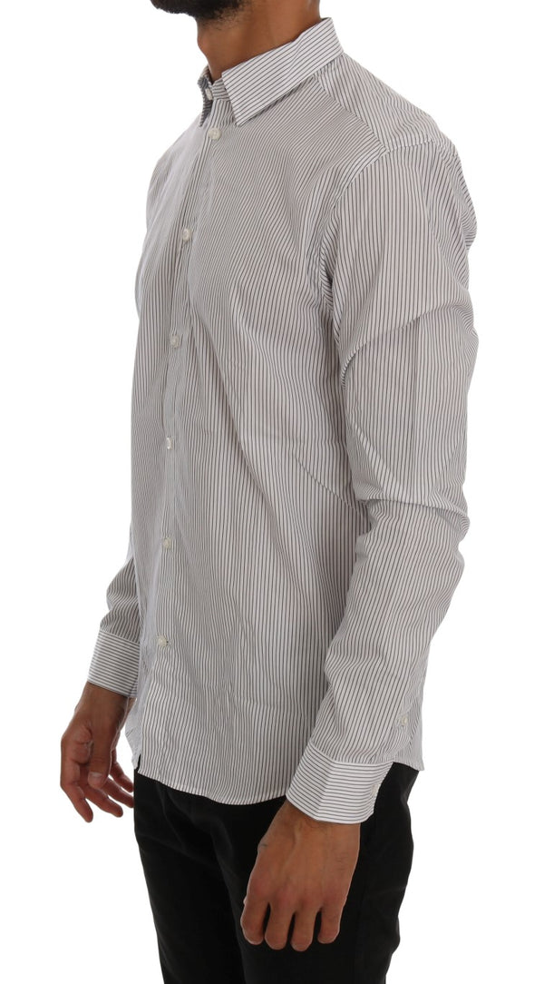 Elegant White & Blue Striped Casual Shirt Frankie Morello
