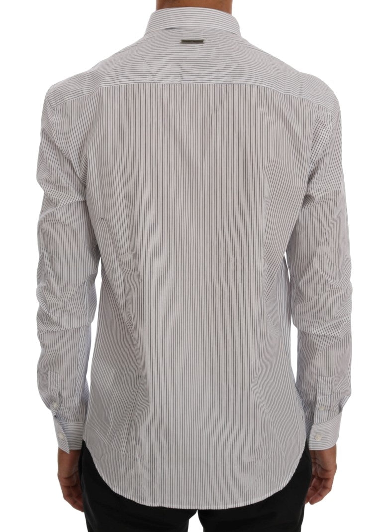 Elegant White & Blue Striped Casual Shirt Frankie Morello