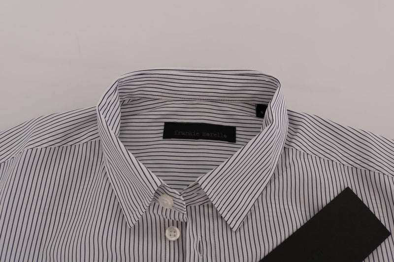 Elegant White & Blue Striped Casual Shirt Frankie Morello