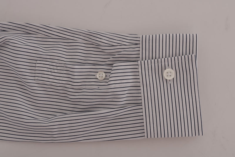Elegant White & Blue Striped Casual Shirt Frankie Morello