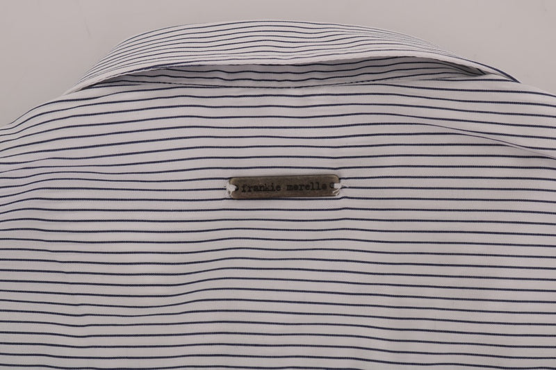 Elegant White & Blue Striped Casual Shirt Frankie Morello