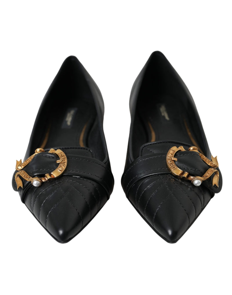 Black Devotion Leather Pointy Flats Shoes Dolce & Gabbana