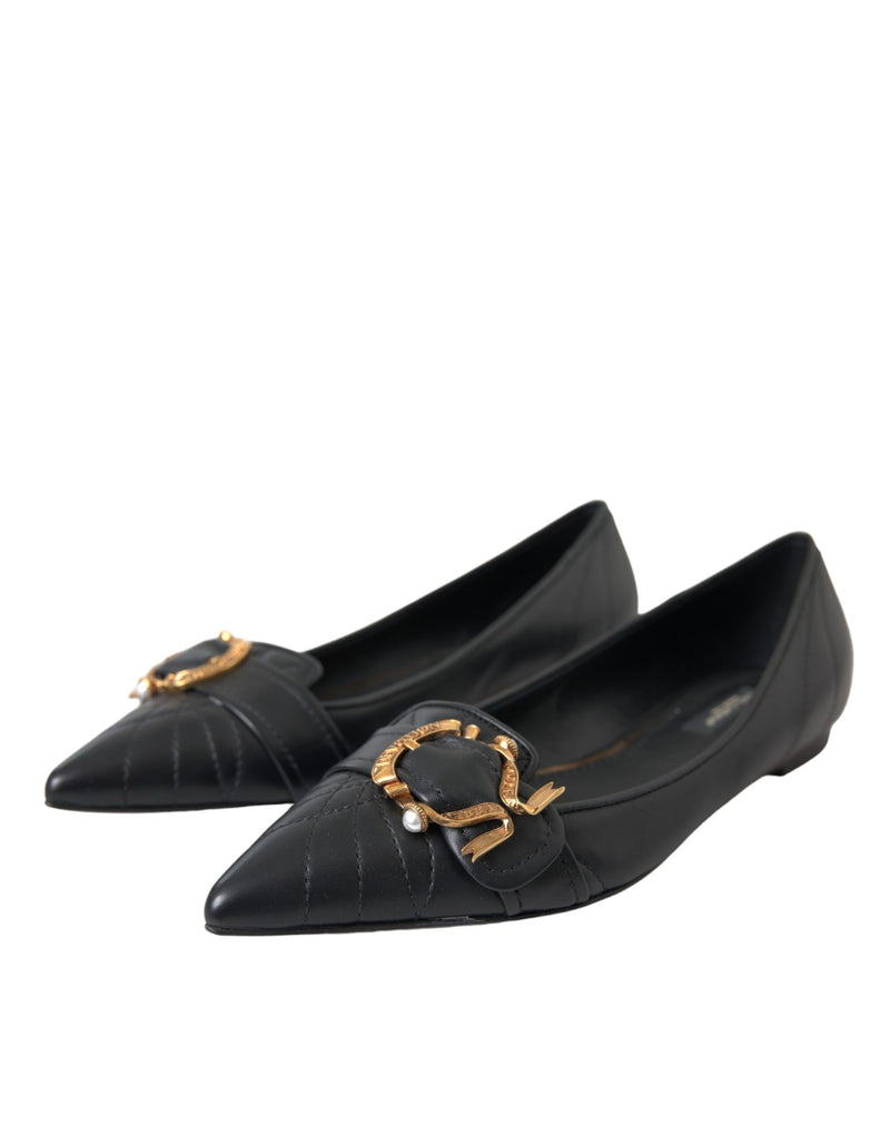 Black Devotion Leather Pointy Flats Shoes Dolce & Gabbana