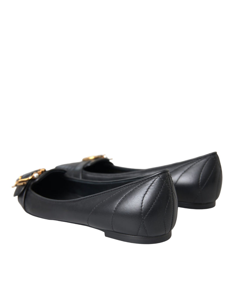 Black Devotion Leather Pointy Flats Shoes Dolce & Gabbana