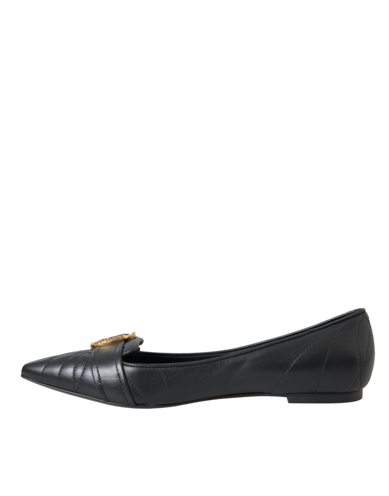 Black Devotion Leather Pointy Flats Shoes Dolce & Gabbana