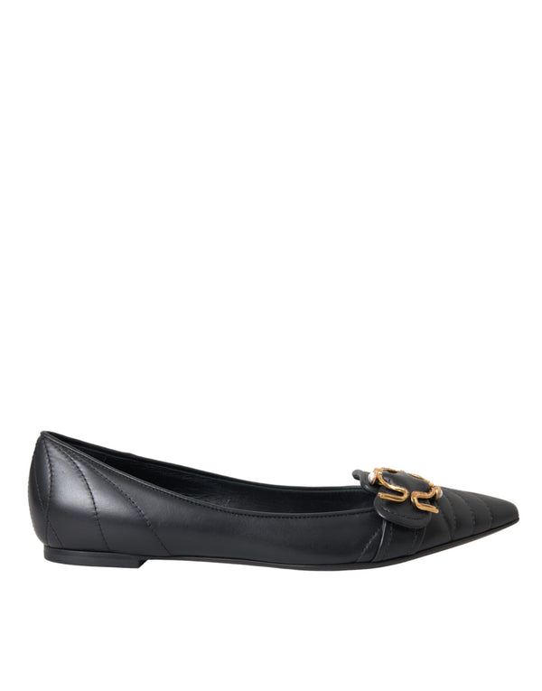 Black Devotion Leather Pointy Flats Shoes Dolce & Gabbana