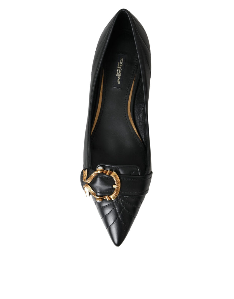 Black Devotion Leather Pointy Flats Shoes Dolce & Gabbana