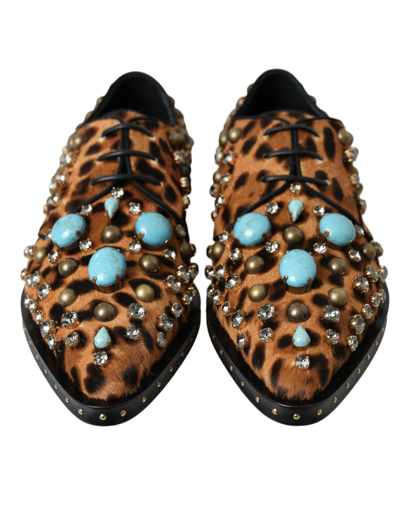 Brown Leopard Hair Crystal Dress Broque Shoes Dolce & Gabbana