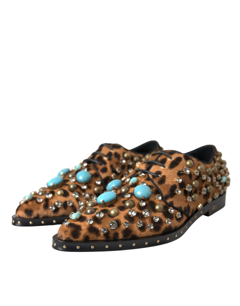 Brown Leopard Hair Crystal Dress Broque Shoes Dolce & Gabbana