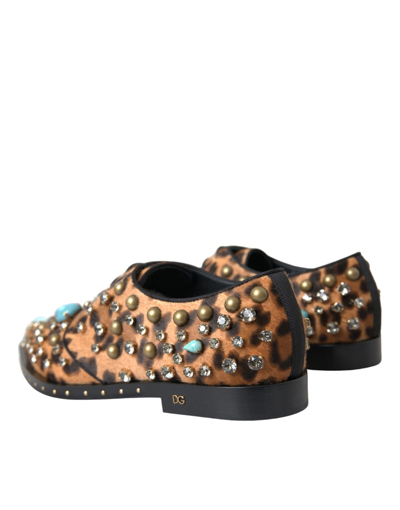 Brown Leopard Hair Crystal Dress Broque Shoes Dolce & Gabbana