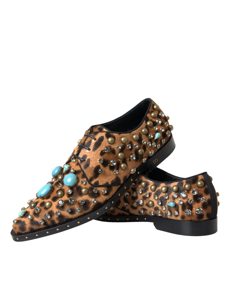 Brown Leopard Hair Crystal Dress Broque Shoes Dolce & Gabbana