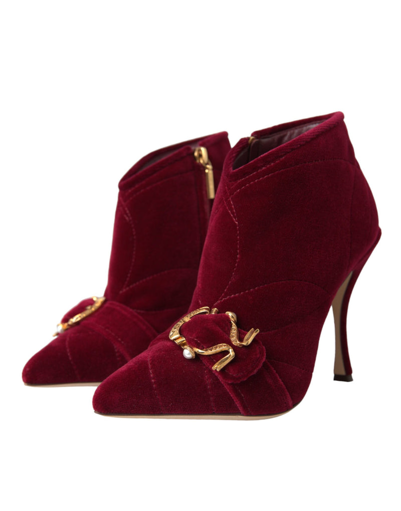 Dark Red Velvet Devotion Buckle Boots Shoes Dolce & Gabbana