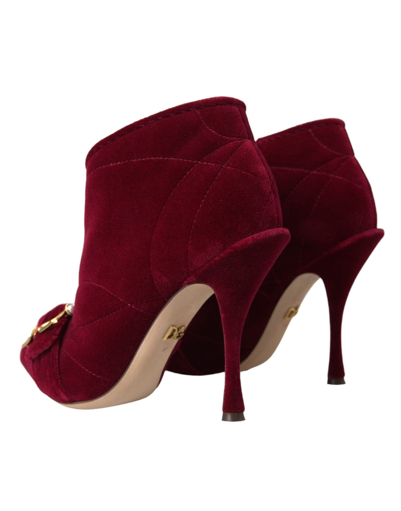 Dark Red Velvet Devotion Buckle Boots Shoes Dolce & Gabbana