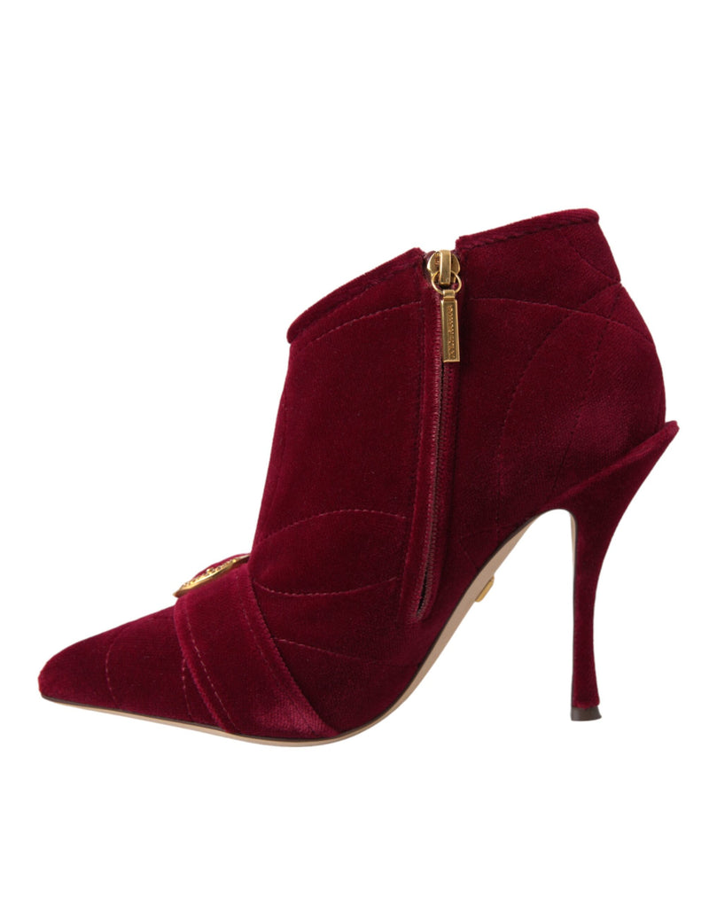 Dark Red Velvet Devotion Buckle Boots Shoes Dolce & Gabbana