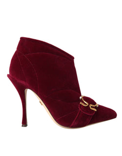 Dark Red Velvet Devotion Buckle Boots Shoes Dolce & Gabbana