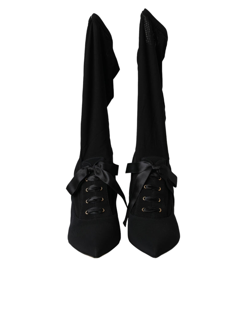 Black Stiletto Heels Mid Calf Boots Shoes Dolce & Gabbana