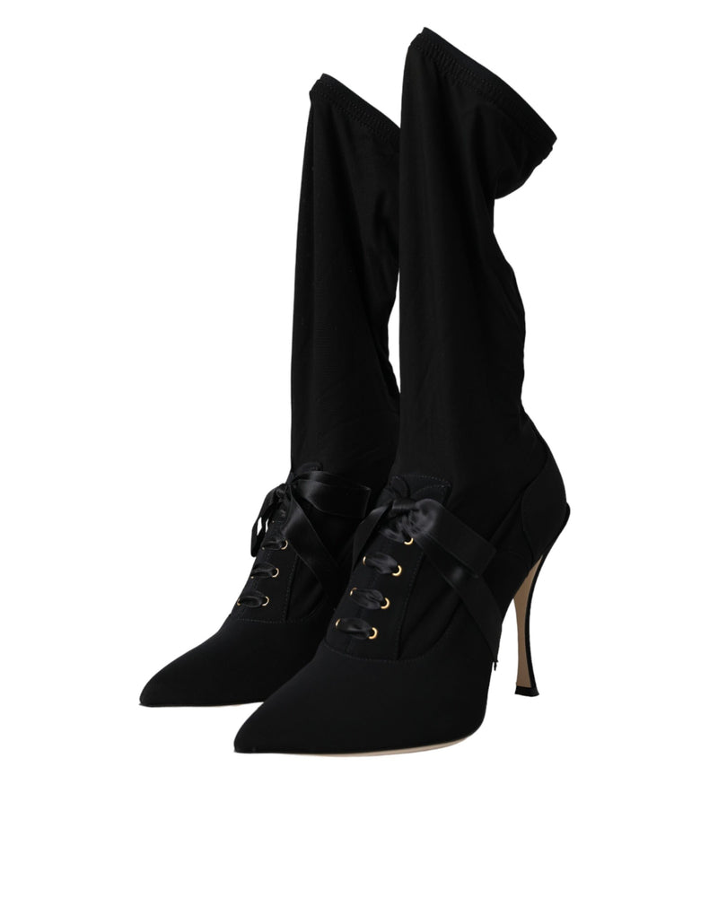 Black Stiletto Heels Mid Calf Boots Shoes Dolce & Gabbana