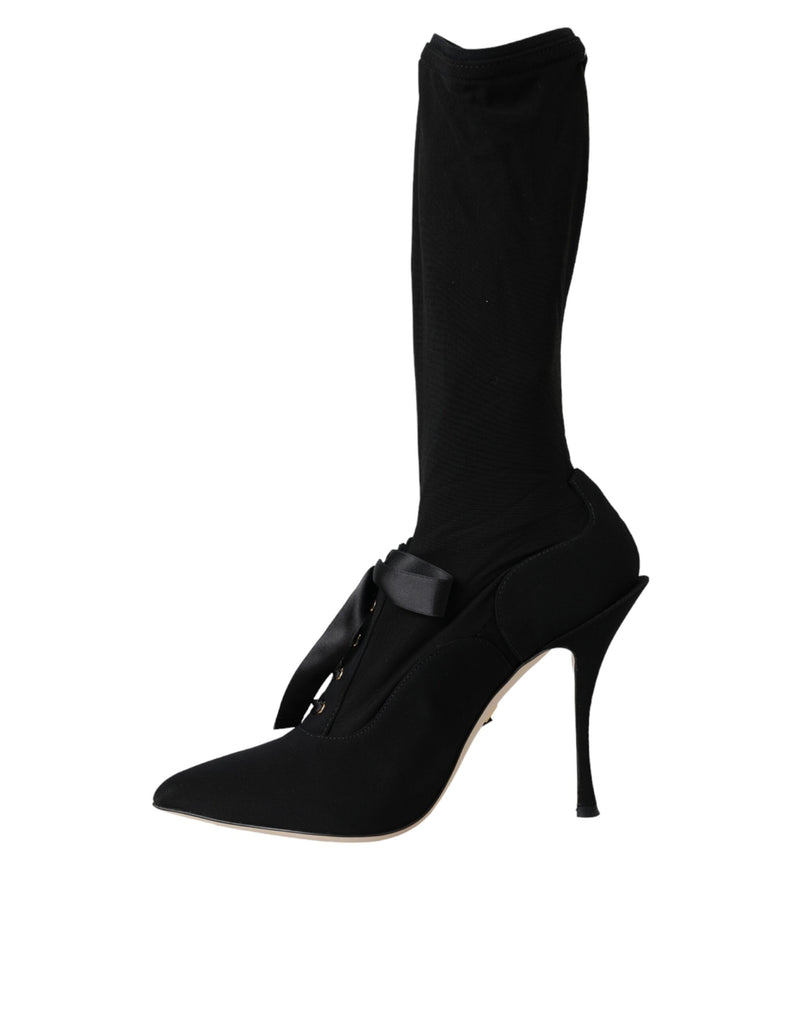 Black Stiletto Heels Mid Calf Boots Shoes Dolce & Gabbana