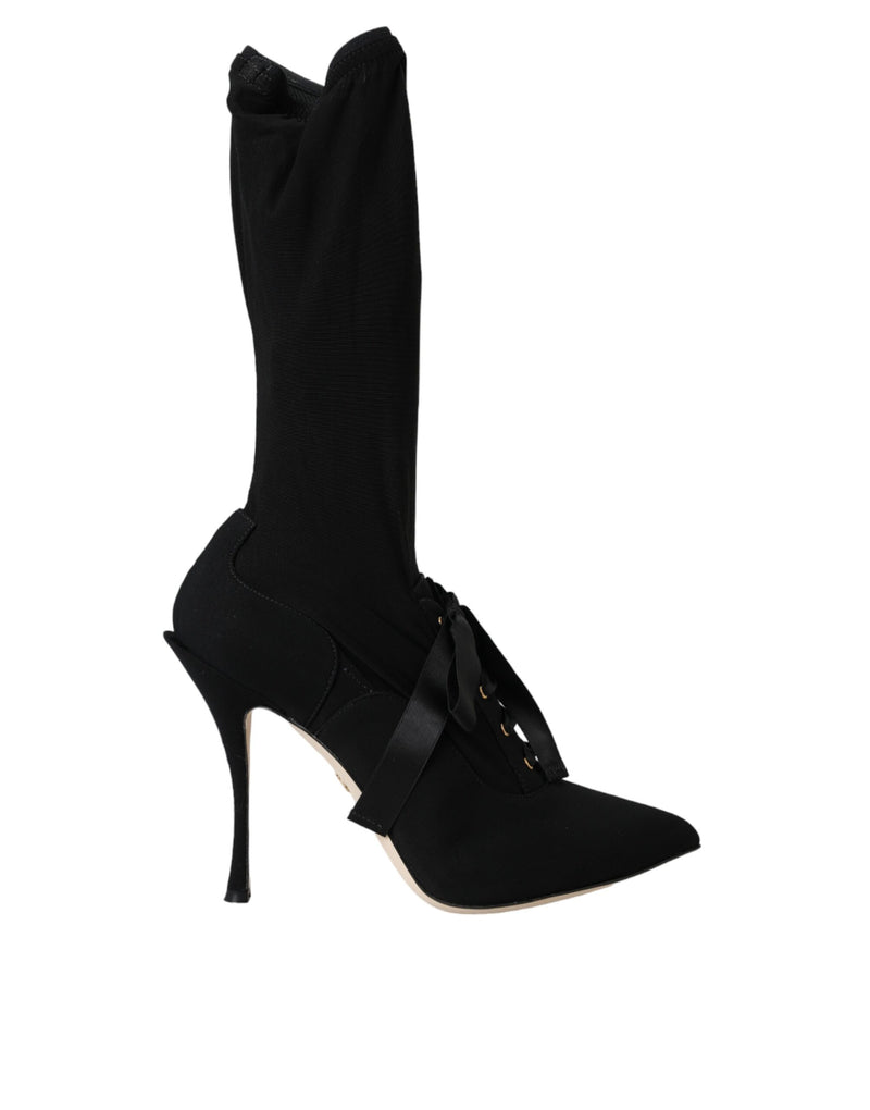 Black Stiletto Heels Mid Calf Boots Shoes Dolce & Gabbana