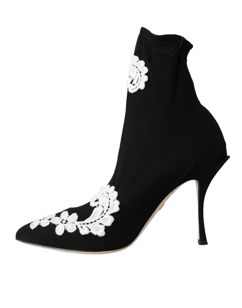 Black White Embroidery Slip On Boots Shoes Dolce & Gabbana