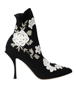 Black White Embroidery Slip On Boots Shoes Dolce & Gabbana