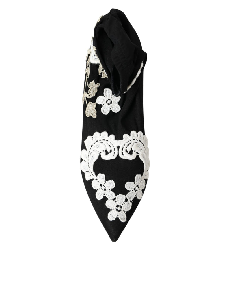 Black White Embroidery Slip On Boots Shoes Dolce & Gabbana