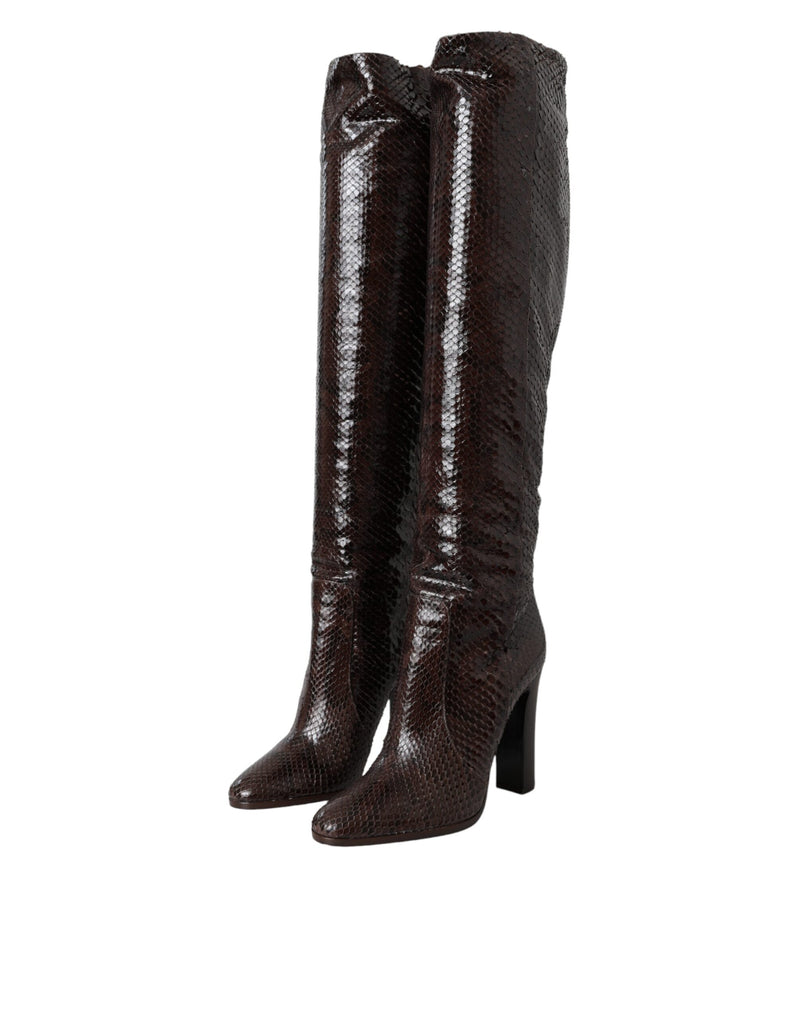 Brown Exotic Leather Heels High Boots Shoes Dolce & Gabbana