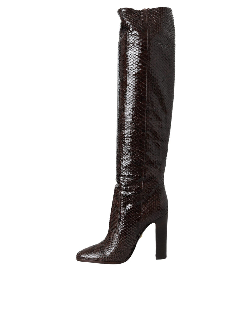 Brown Exotic Leather Heels High Boots Shoes Dolce & Gabbana