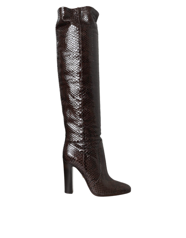 Brown Exotic Leather Heels High Boots Shoes Dolce & Gabbana