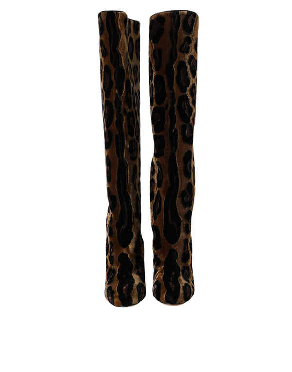 Brown Giraffe Velvet Leather Boots Shoes Dolce & Gabbana