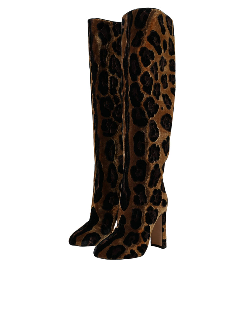 Brown Giraffe Velvet Leather Boots Shoes Dolce & Gabbana