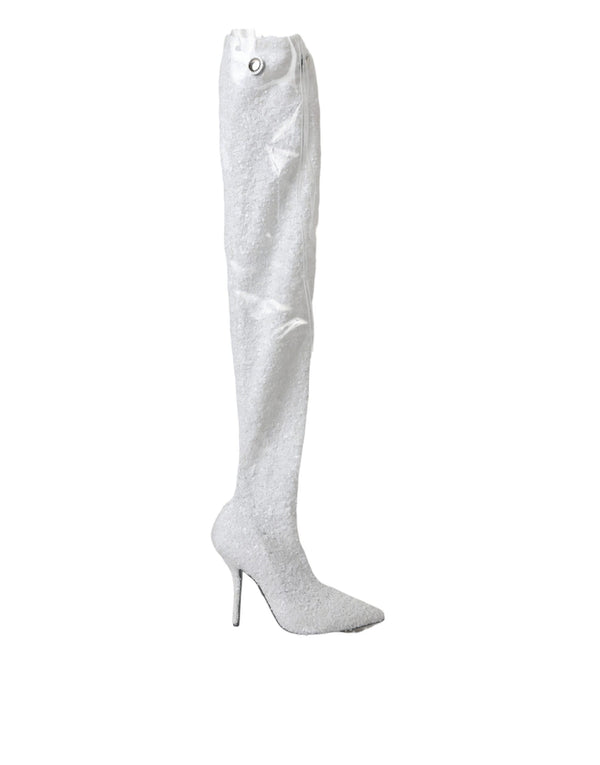 White Heels Stiletto Knee High Boots Shoes Dolce & Gabbana