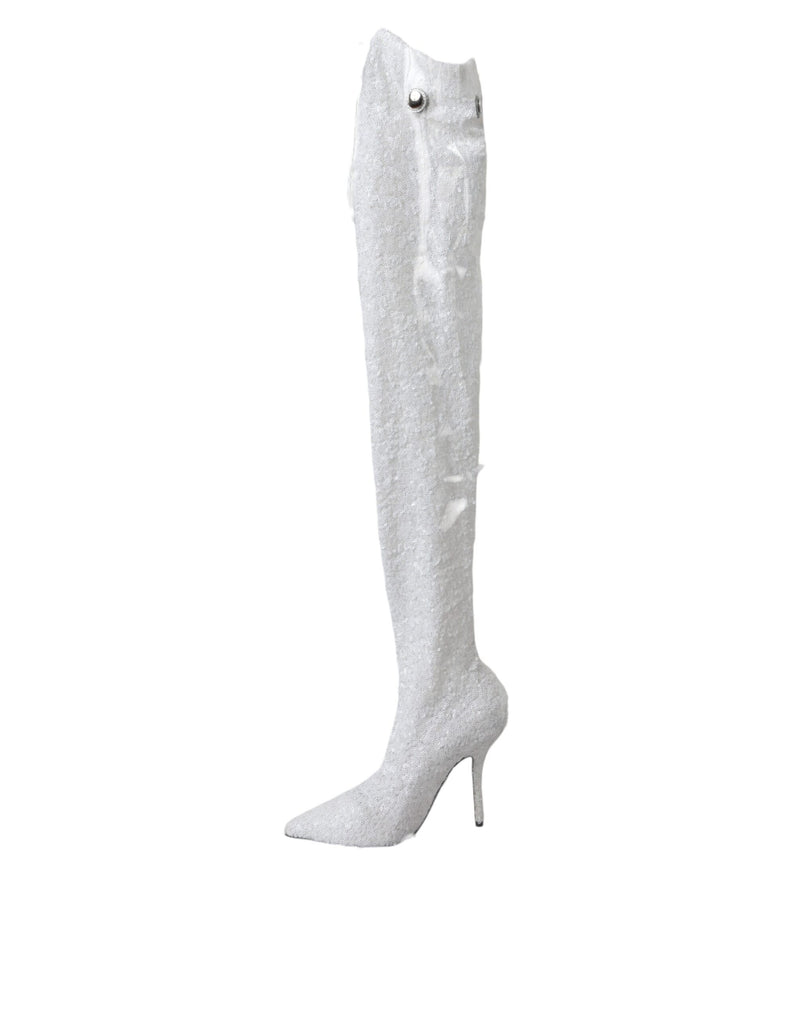 White Heels Stiletto Knee High Boots Shoes Dolce & Gabbana