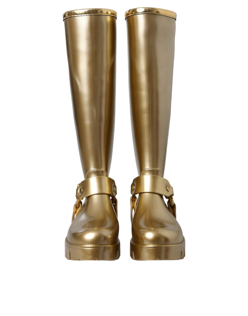 Metallic Gold Rubber PVC Rain Boots Shoes Dolce & Gabbana