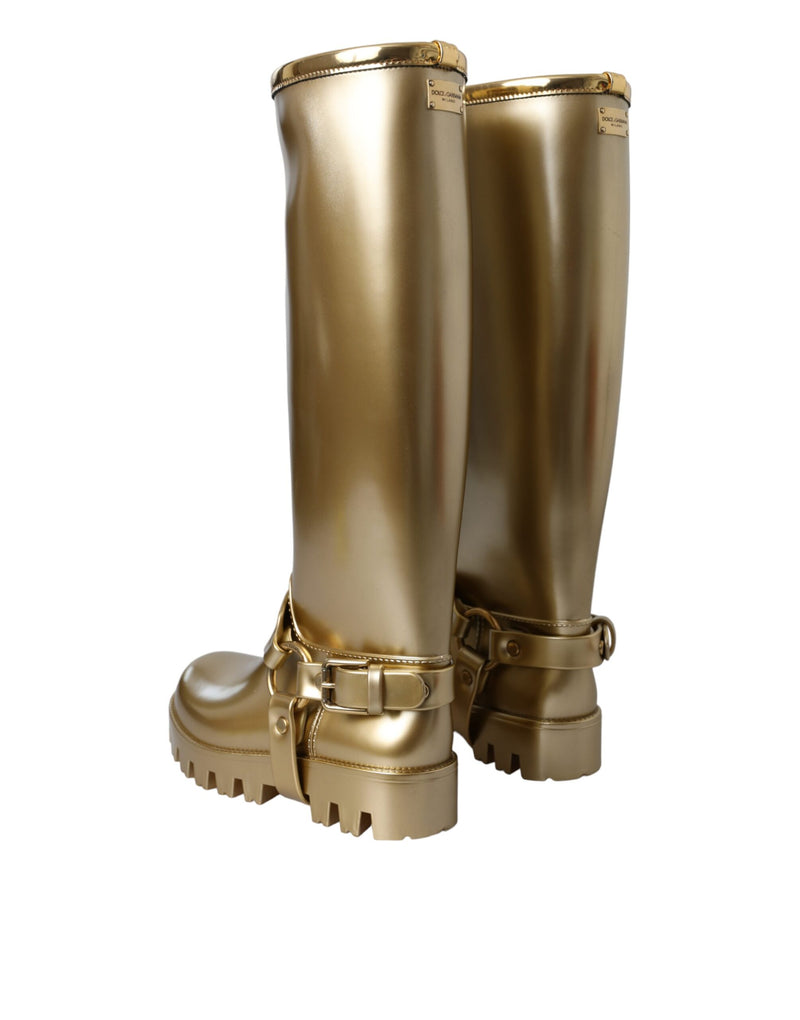 Metallic Gold Rubber PVC Rain Boots Shoes Dolce & Gabbana