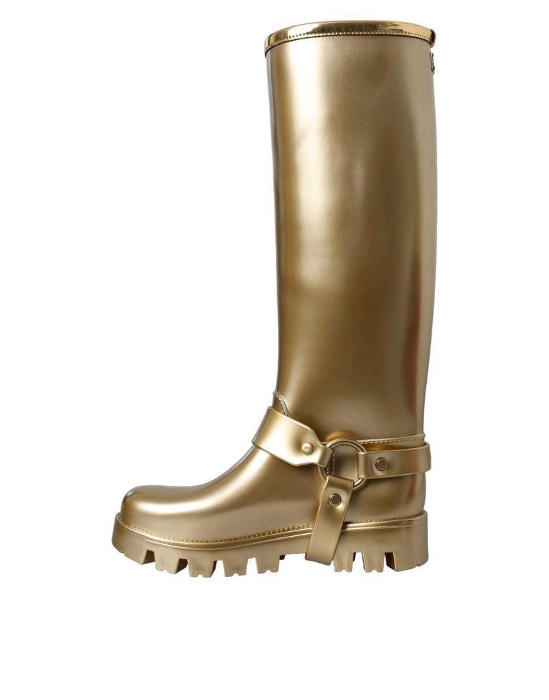 Metallic Gold Rubber PVC Rain Boots Shoes Dolce & Gabbana
