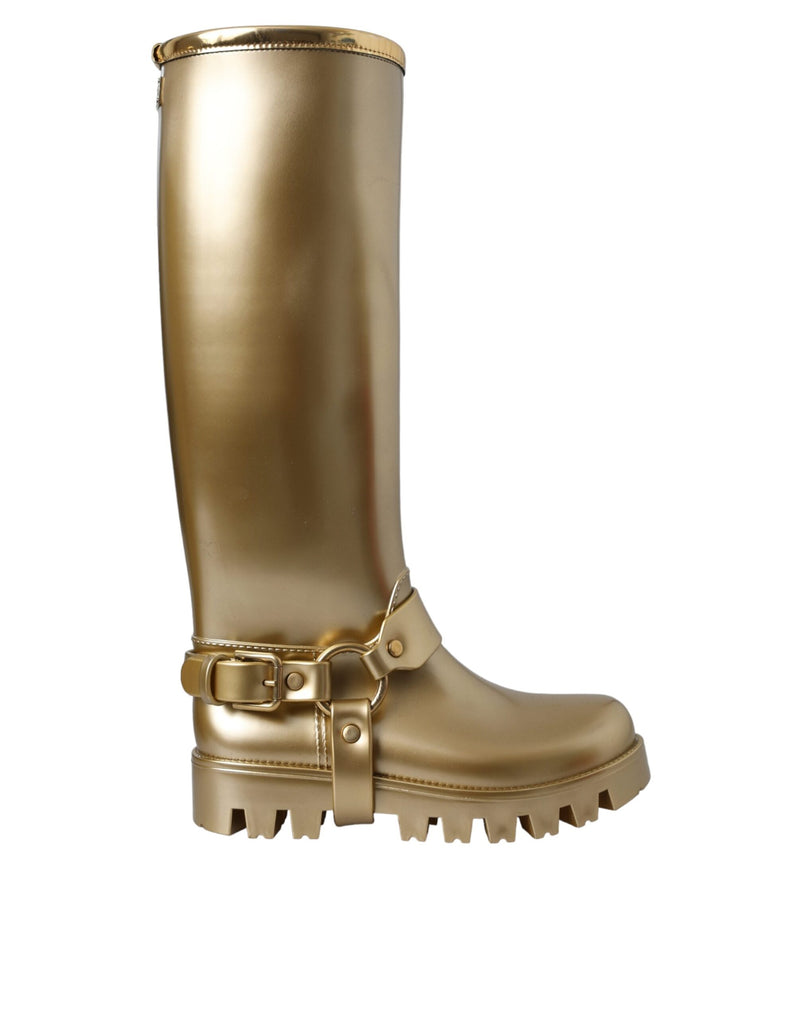 Metallic Gold Rubber PVC Rain Boots Shoes Dolce & Gabbana
